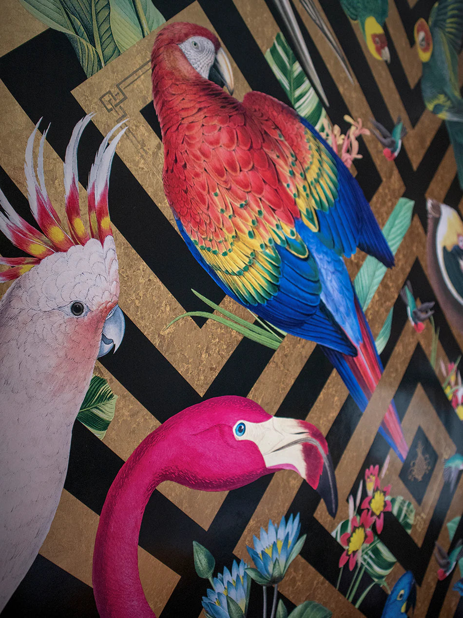 Geometric Aviary Gold Leaf Room Wallpaper