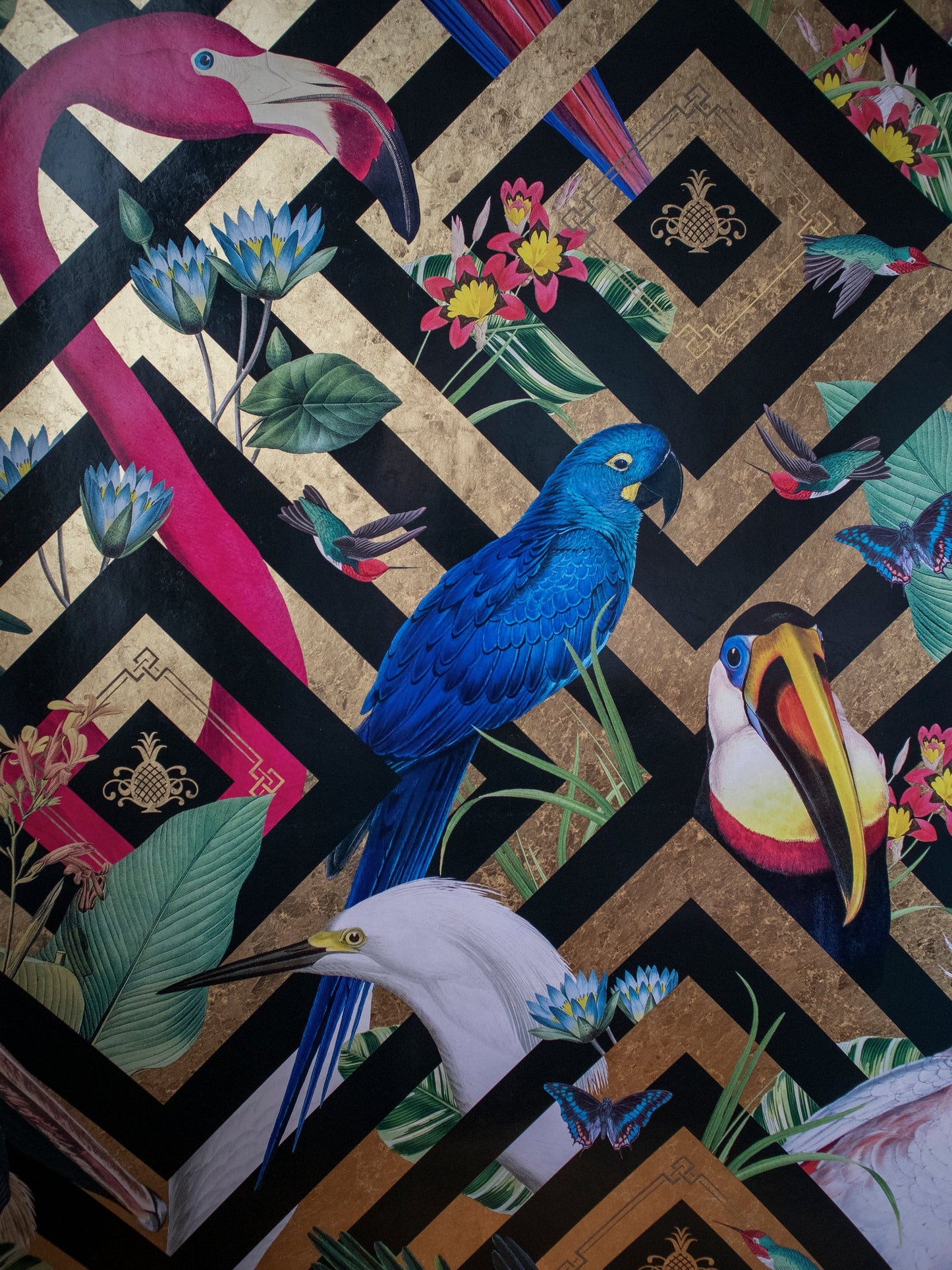 Geometric Aviary Gold Leaf Wallpaper
