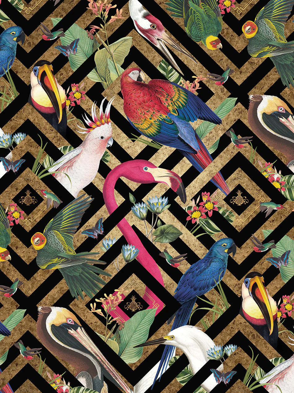 Geometric Aviary Gold Leaf Wallpaper