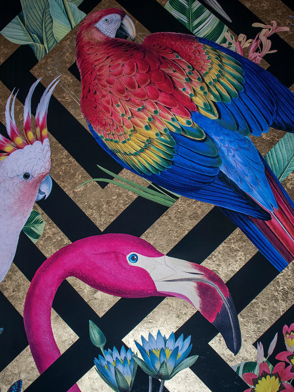 Geometric Aviary Gold Leaf Room Wallpaper