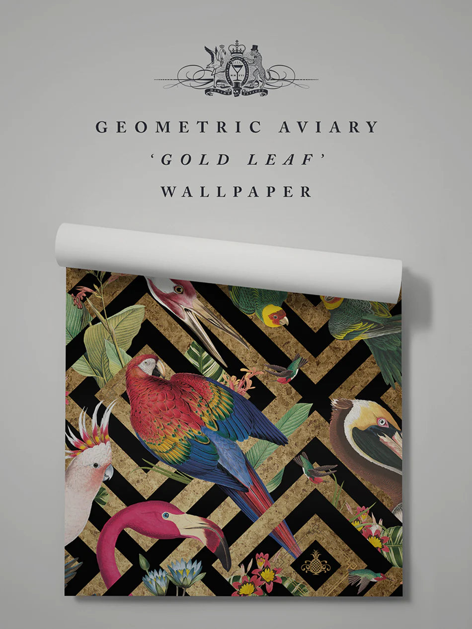 Geometric Aviary Gold Leaf Wallpaper