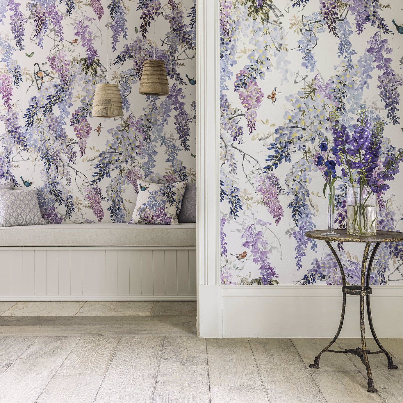 Wisteria Fall Panel A Wallpaper - Lilac - DWAP216296