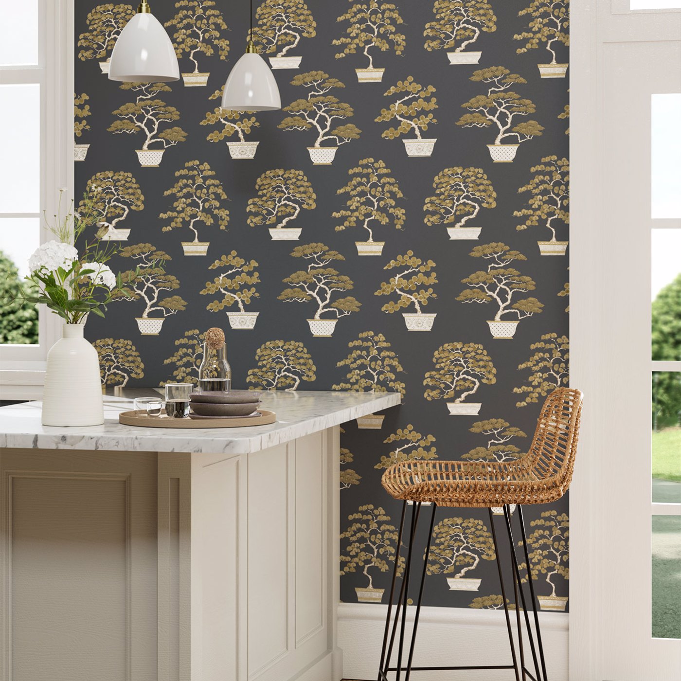Penjing Wallpaper - Ink Black/Gold - DWAW217109