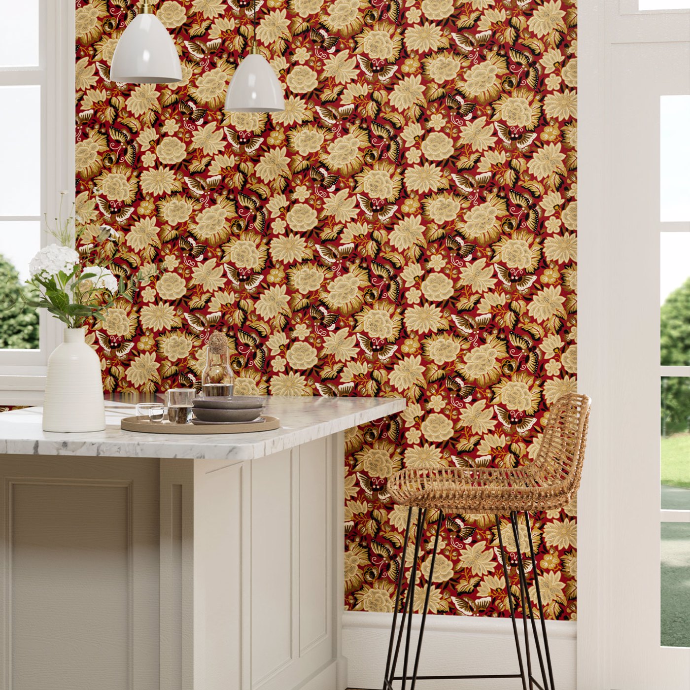Amara Butterfly Wallpaper - Cinnabar/Ink Black - DWAW217116