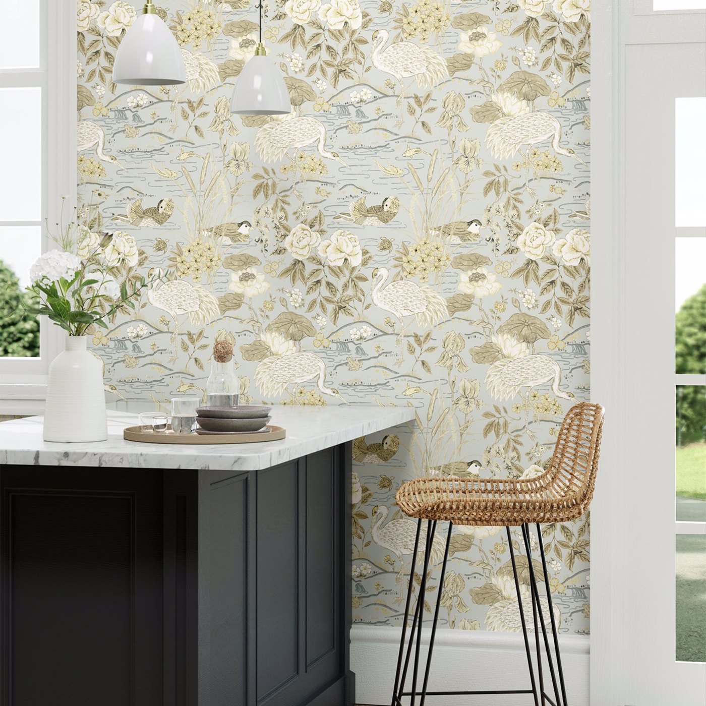 Crane & Frog Wallpaper - Sky/Honey - DWAW217125