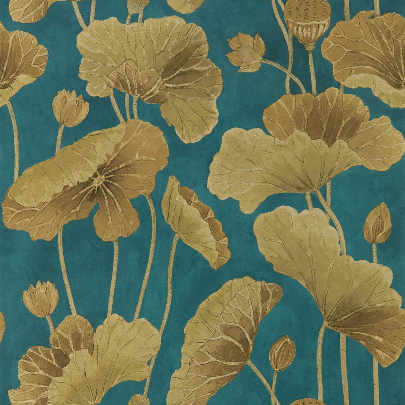 Lotus Leaf Wallpaper - Midnight/Copper - DWAW217127