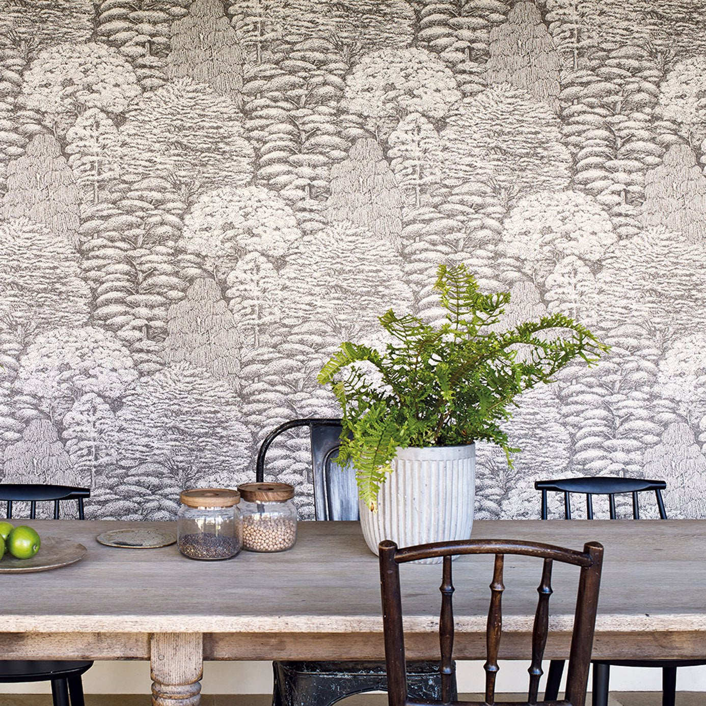 Woodland Toile Wallpaper - Ivory/Charcoal - DWOW215716