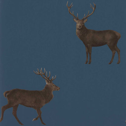 Evesham Deer Wallpaper - Indigo - DYSI216620