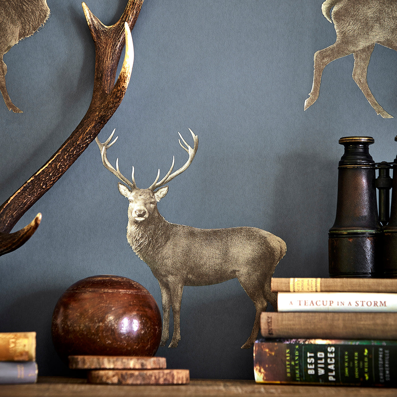 Evesham Deer Wallpaper - Indigo - DYSI216620