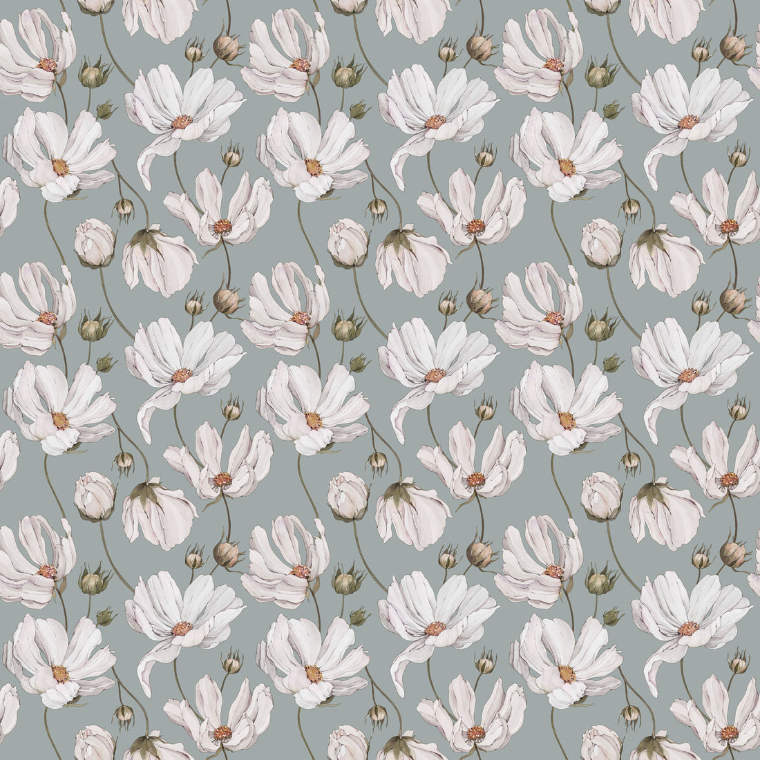 Daisies Wallpaper - Blue - Summer Gray
