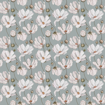 Daisies Wallpaper - Blue - Summer Gray
