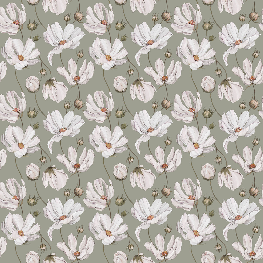 Daisies Wallpaper - Green - Summer Gray
