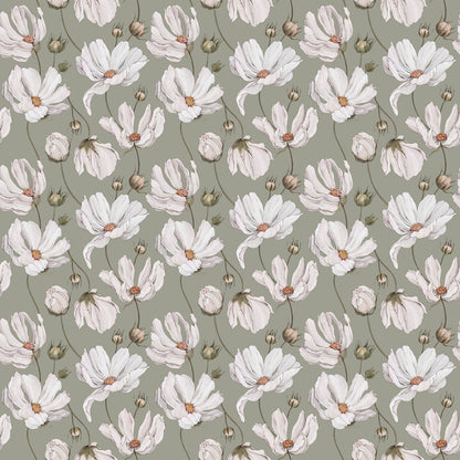 Daisies Wallpaper - Green - Summer Gray
