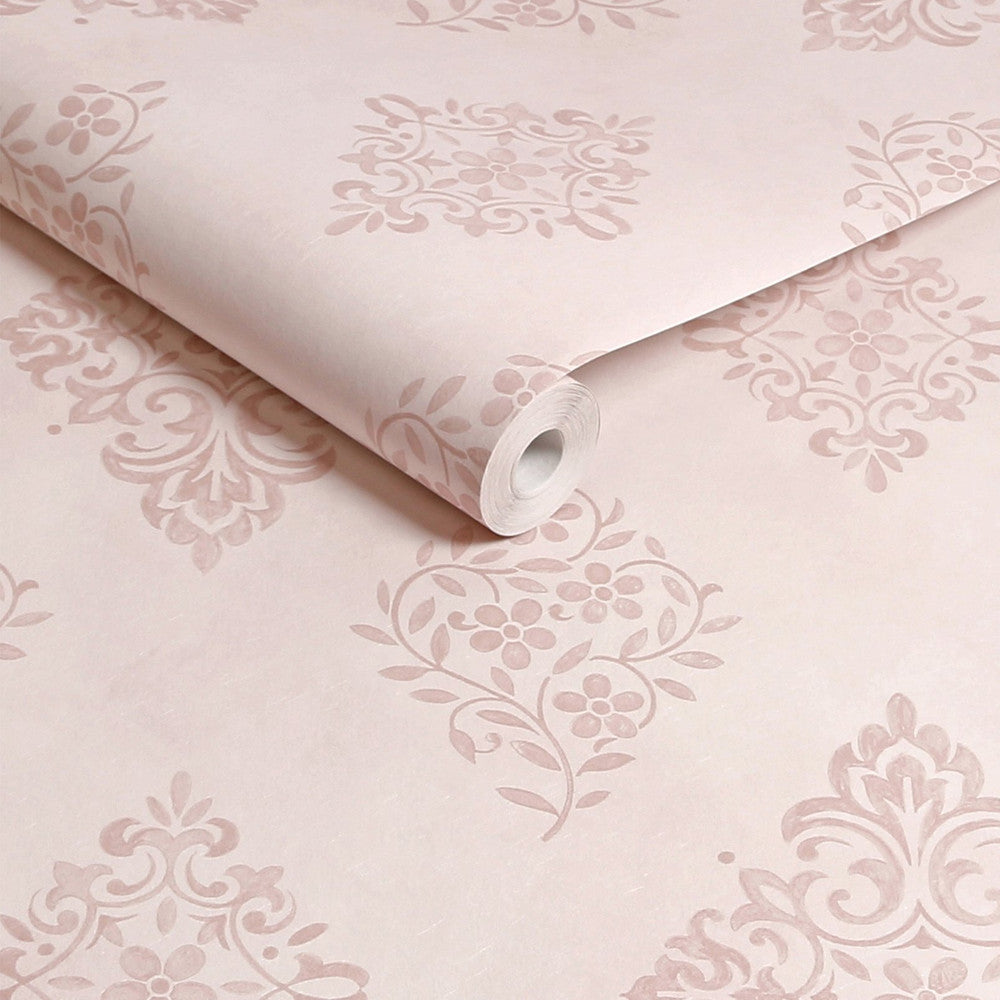 Diamond Motif Wallpaper - Pink - Shabby Chic