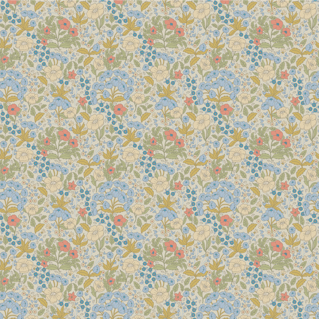 Doris Wallpaper - Blue & Mustard - Summer Gray
