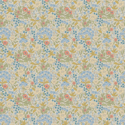 Doris Wallpaper - Blue & Mustard - Summer Gray

