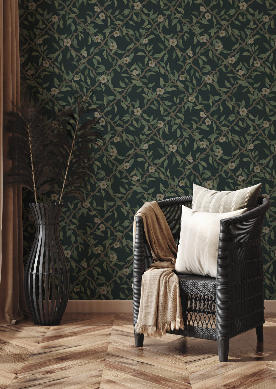 Espalier Wallpaper - Midnight blue - Summer Gray
