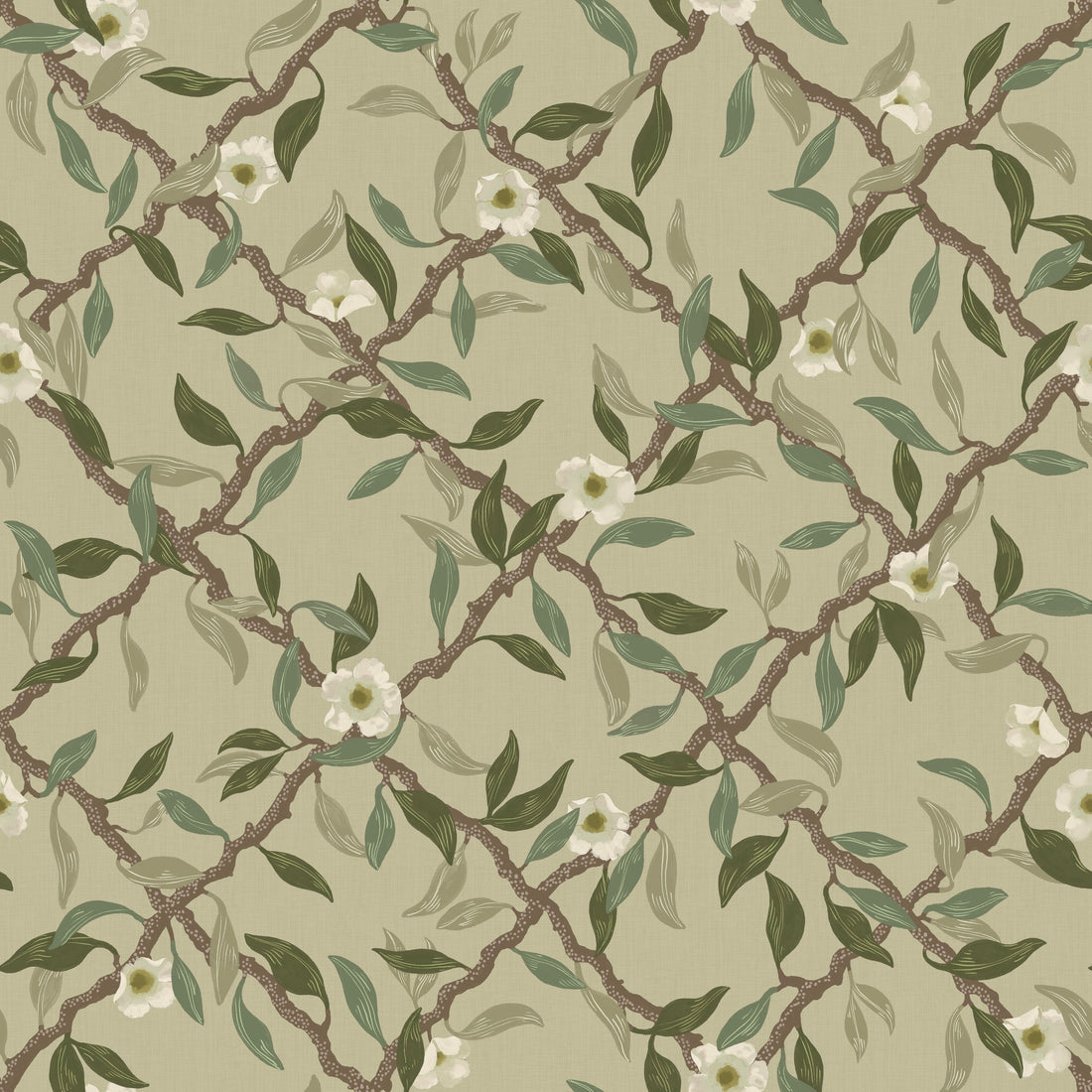 Espalier Wallpaper - Sage Green - Summer Gray
