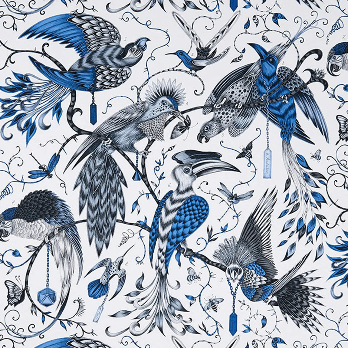 Audubon Cotton Satin Fabric - Blue - Emma J Shipley