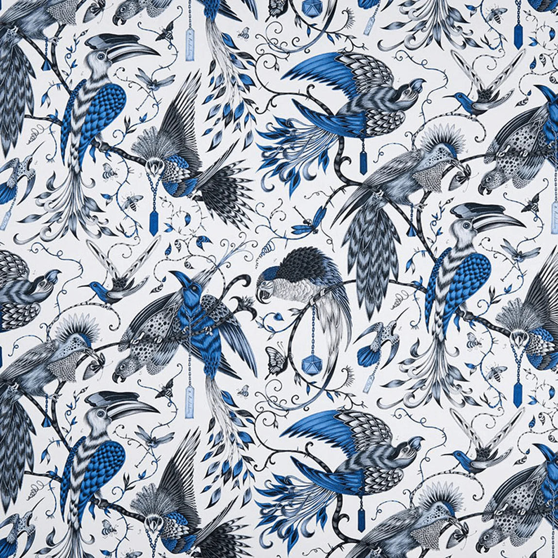 Audubon Cotton Satin Fabric - Blue - Emma J Shipley