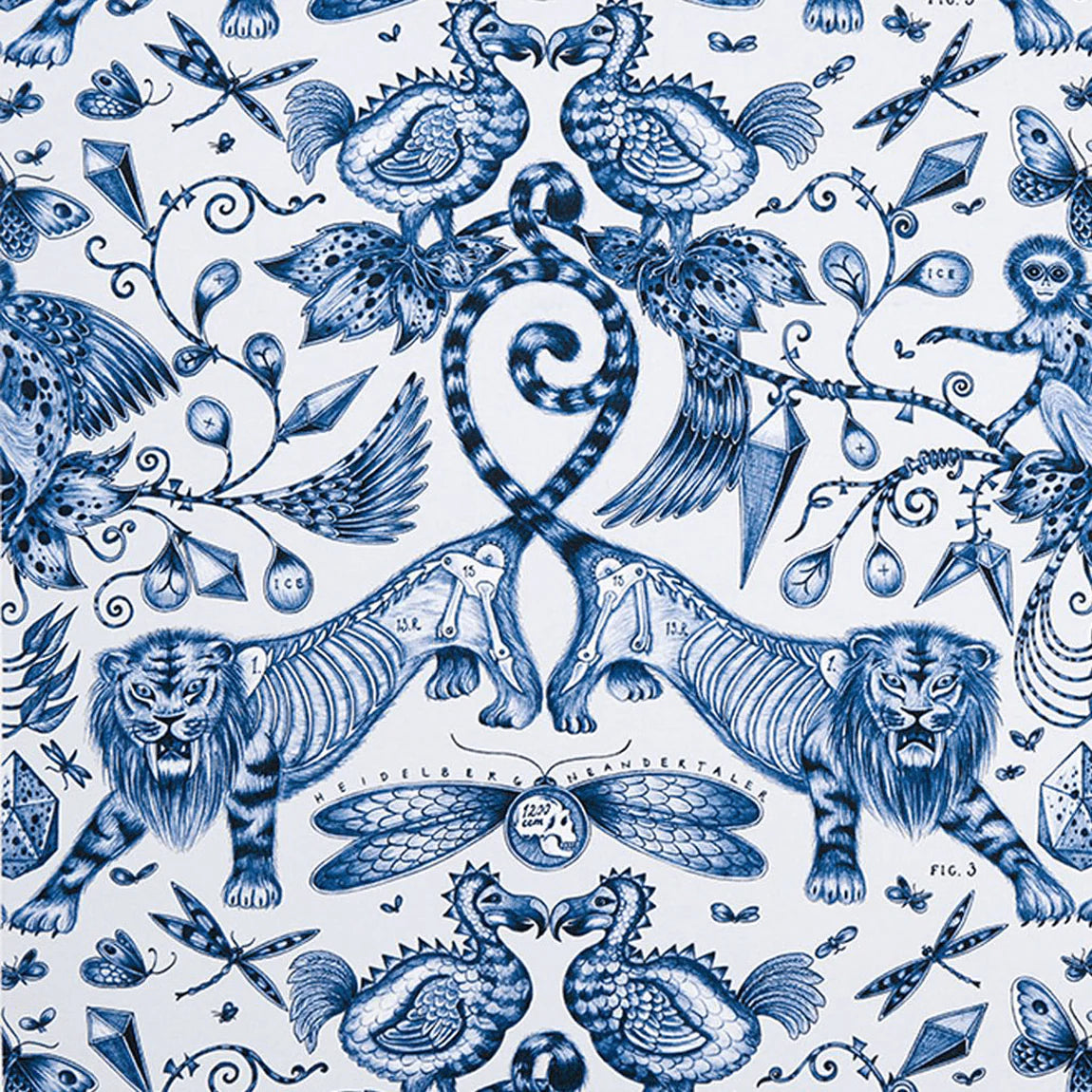 Extinct Cotton Satin Fabric - Blue - Emma J Shipley