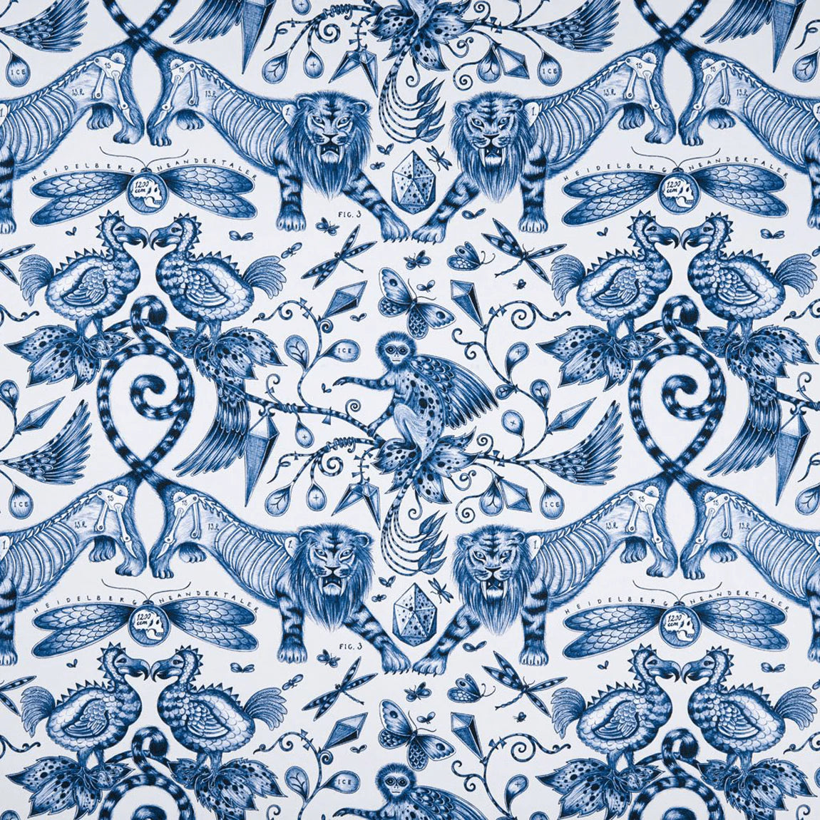 Extinct Cotton Satin Fabric - Blue - Emma J Shipley