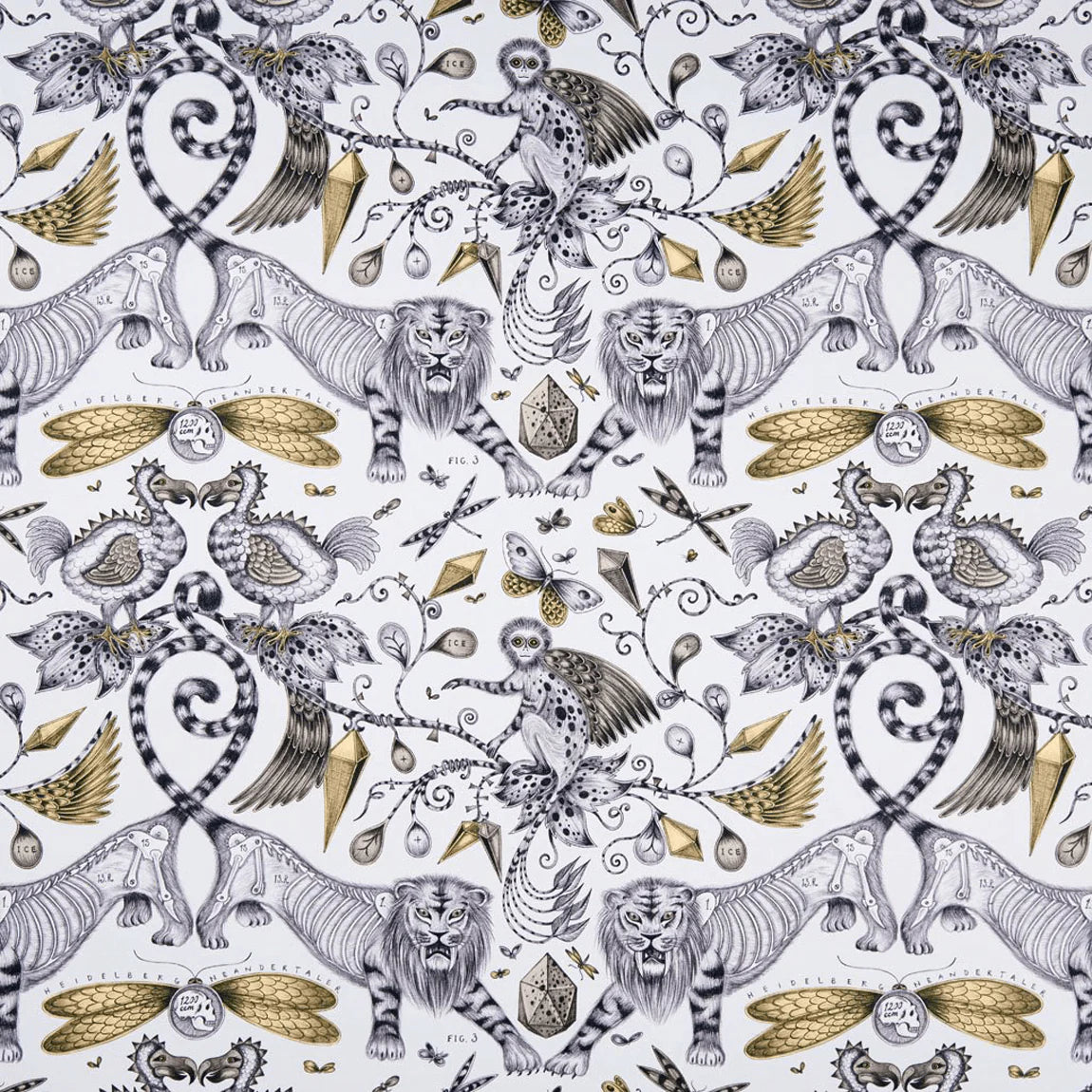 Extinct Cotton Satin Fabric - Gray - Emma J Shipley