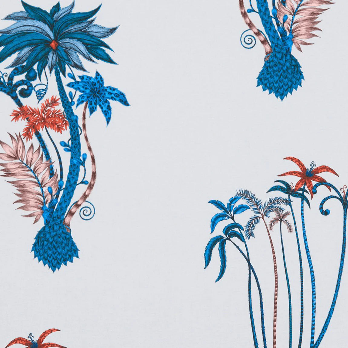 Jungle Palms Cotton Satin Fabric - Blue - Emma J Shipley