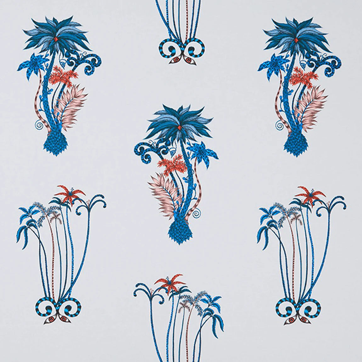 Jungle Palms Cotton Satin Fabric - Blue - Emma J Shipley
