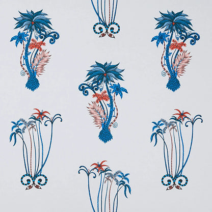 Jungle Palms Cotton Satin Fabric - Blue - Emma J Shipley