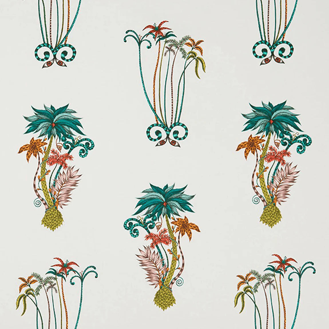 Jungle Palms Cotton Satin Fabric - Green - Emma J Shipley