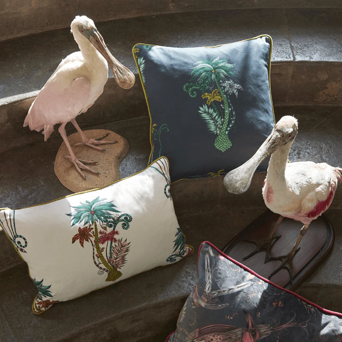 Jungle Palms Cotton Satin Fabric - Green - Emma J Shipley