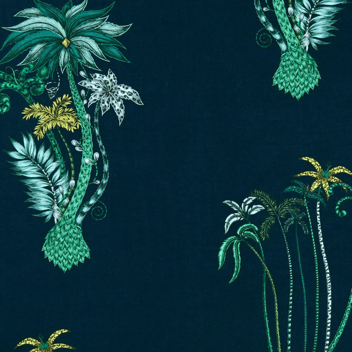 Jungle Palms Cotton Satin Fabric - Teal - Emma J Shipley
