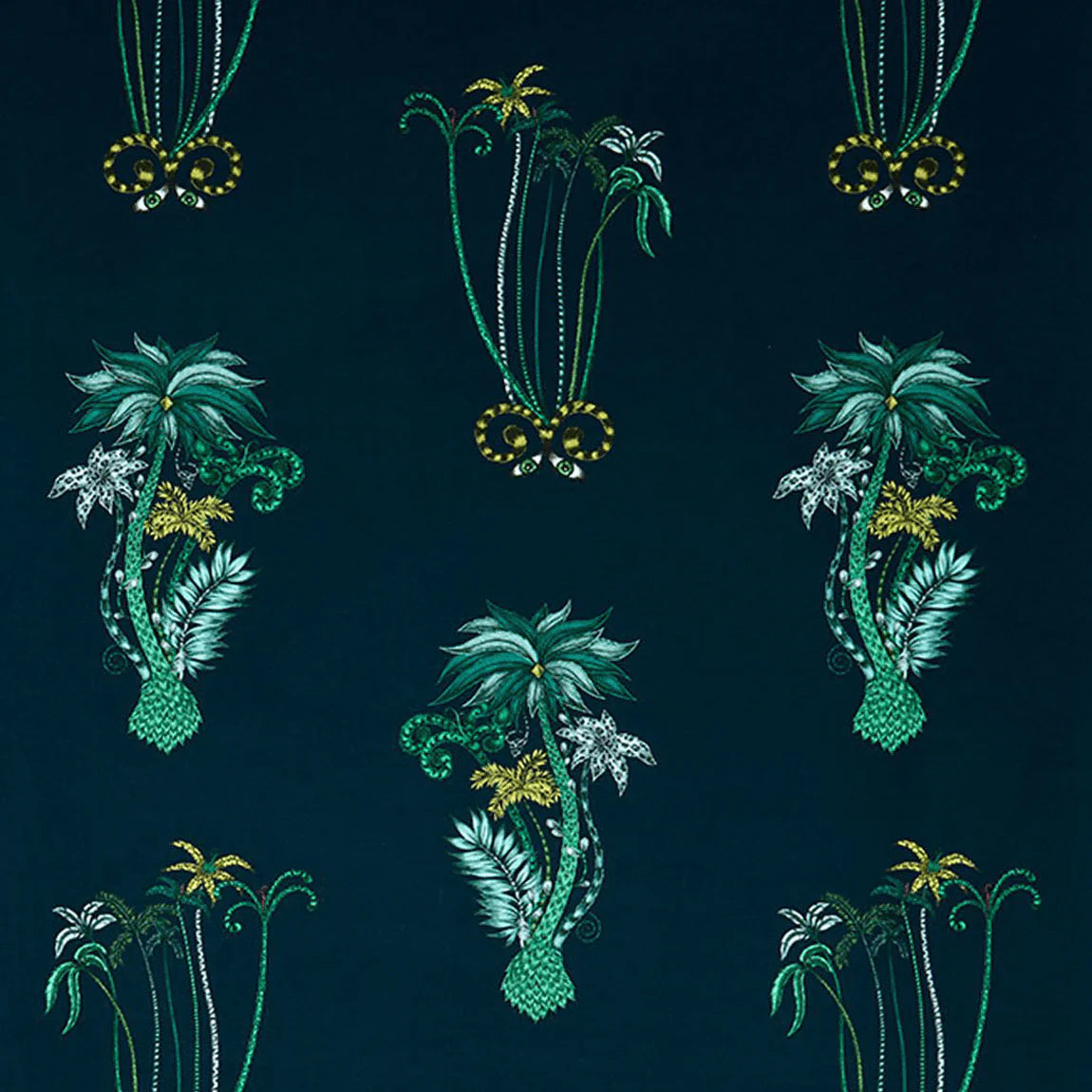 Jungle Palms Cotton Satin Fabric - Teal - Emma J Shipley
