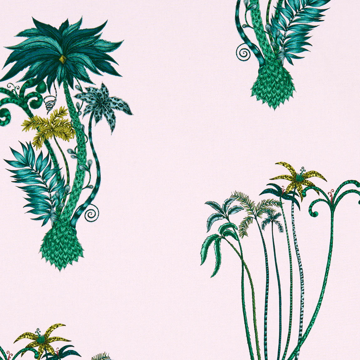 Jungle Palms Cotton Satin Fabric - Pink - Emma J Shipley