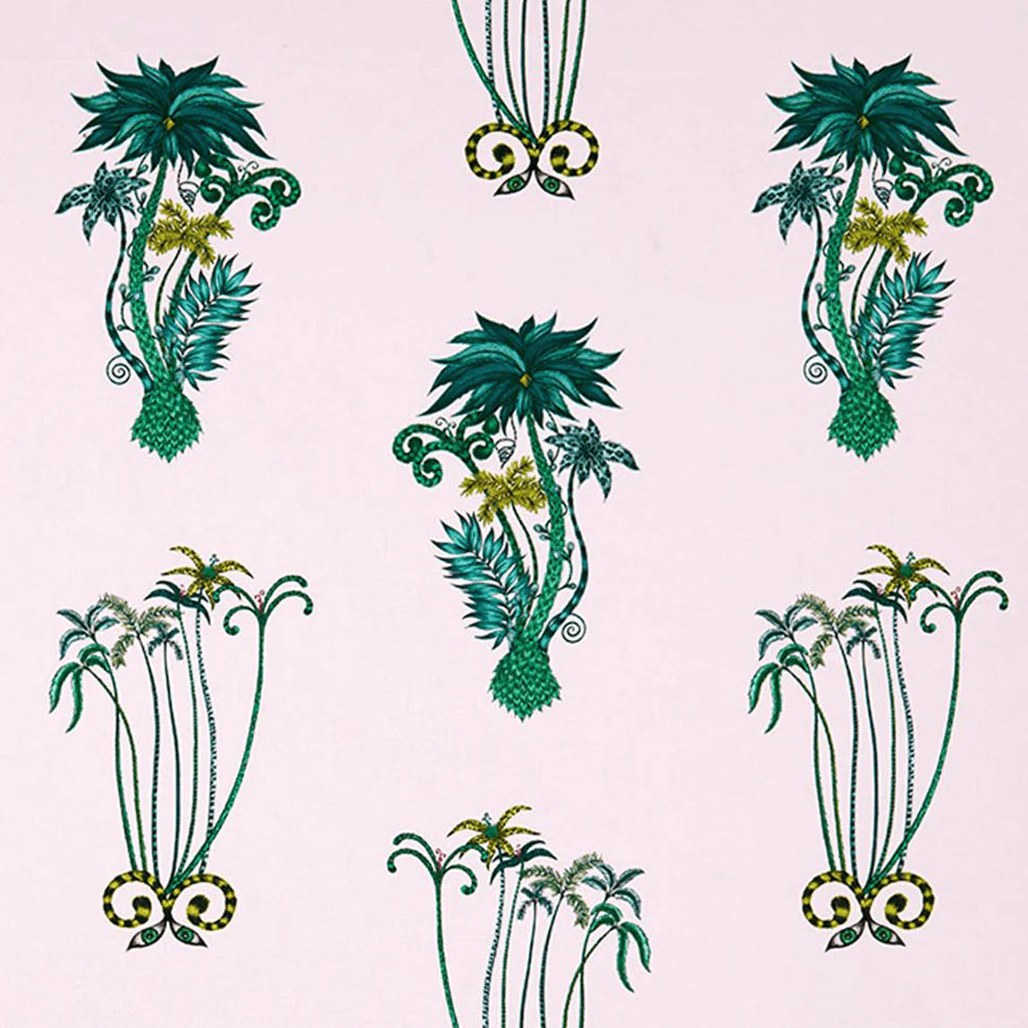 Jungle Palms Cotton Satin Fabric - Pink - Emma J Shipley