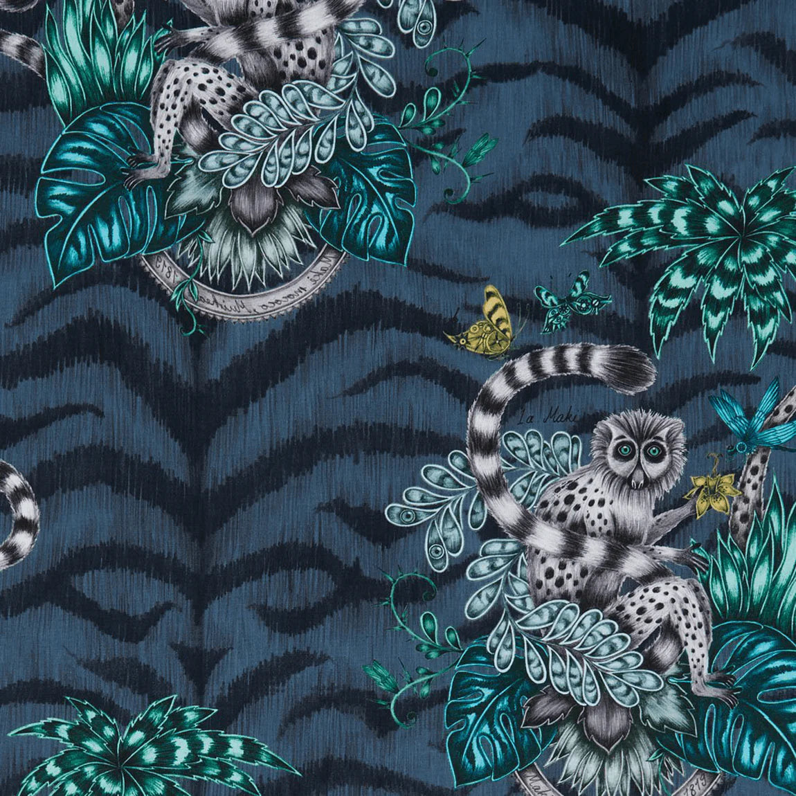 Lemur Cotton Satin Fabric - Blue - Emma J Shipley