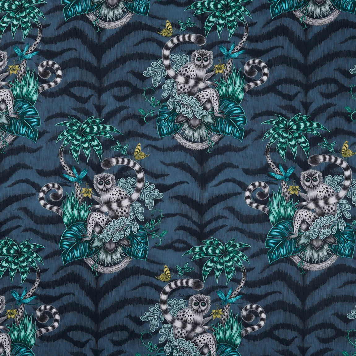 Lemur Cotton Satin Fabric - Blue - Emma J Shipley