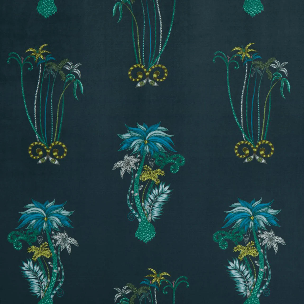 Jungle Palms Velvet Fabric - Teal - Emma J Shipley