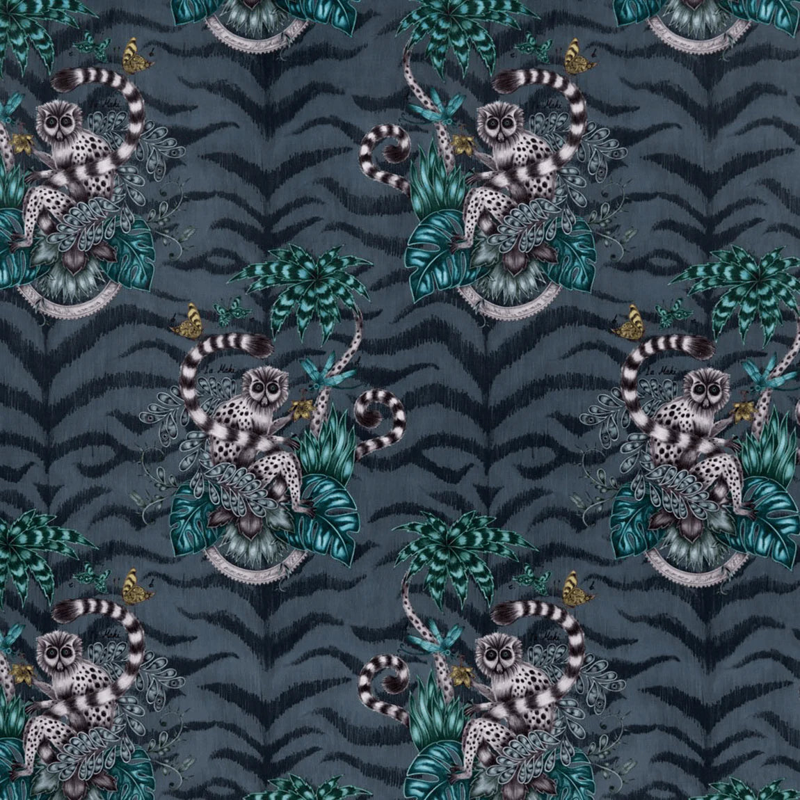 Lemur Velvet Fabric - Blue - Emma J Shipley