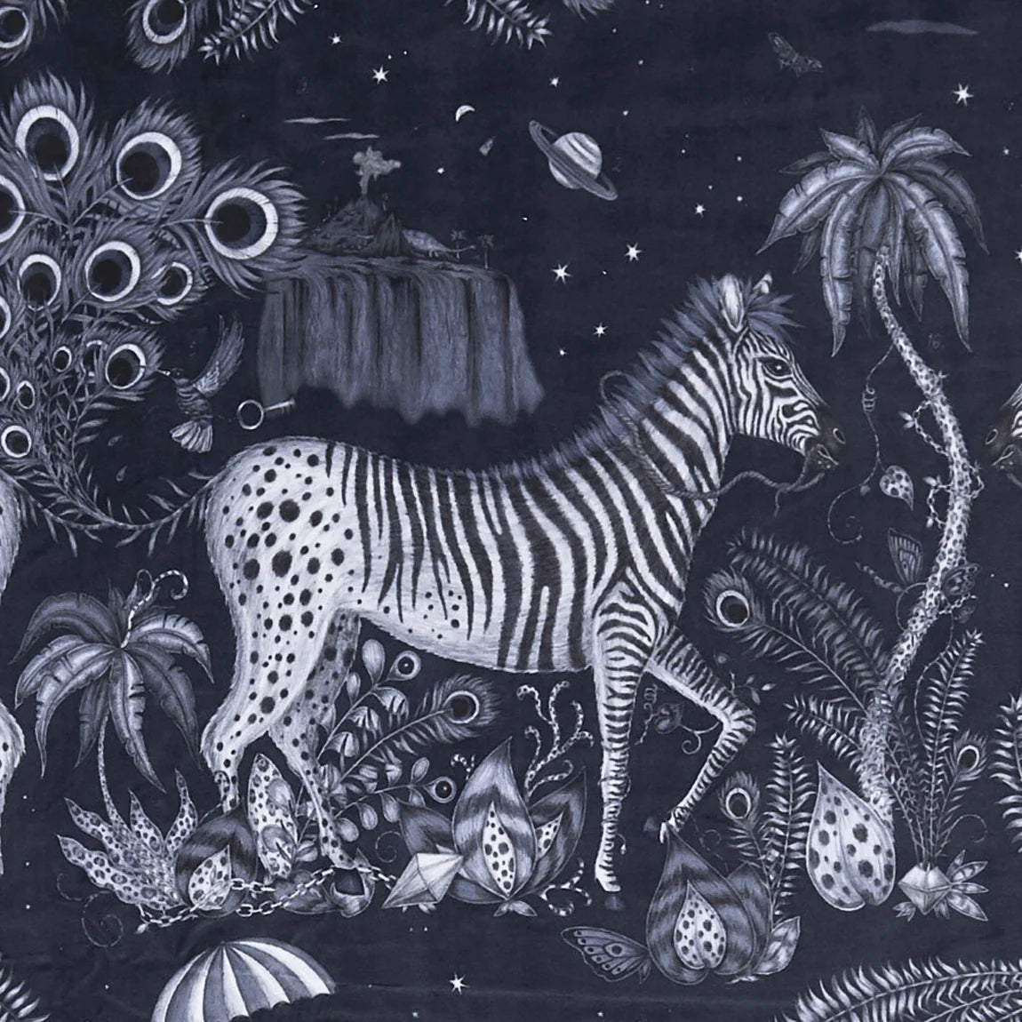 Lost World Velvet Fabric - Blue - Emma J Shipley