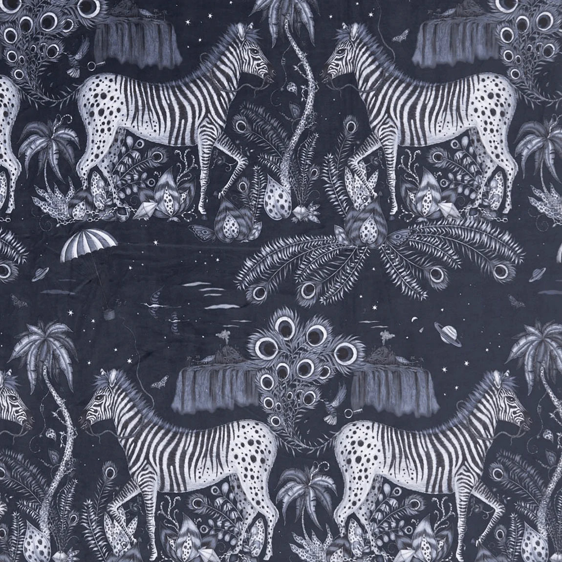 Lost World Velvet Fabric - Blue - Emma J Shipley