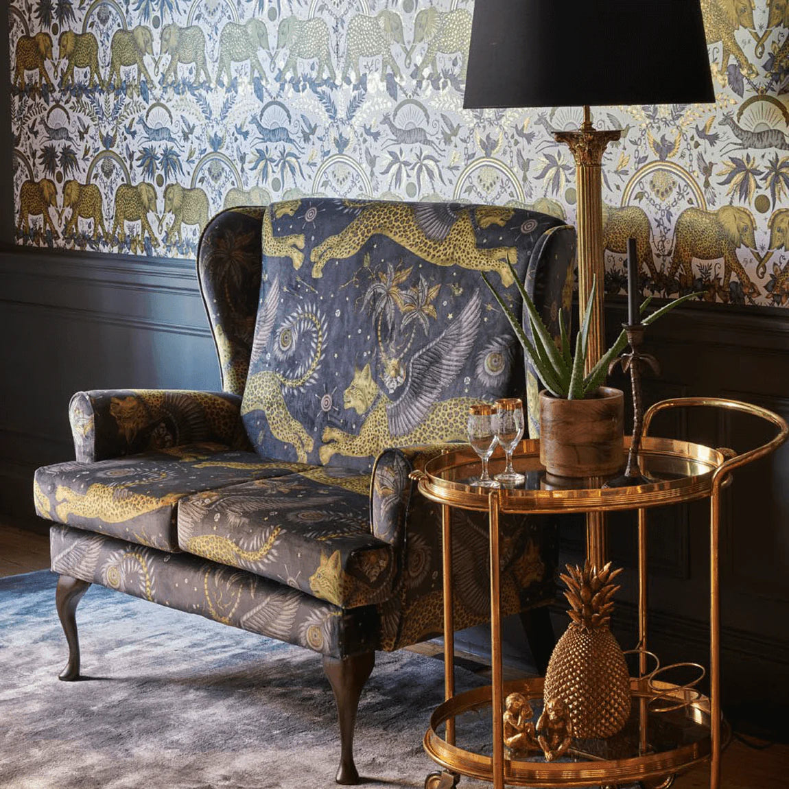 Lynx Velvet Fabric - Black - Emma J Shipley