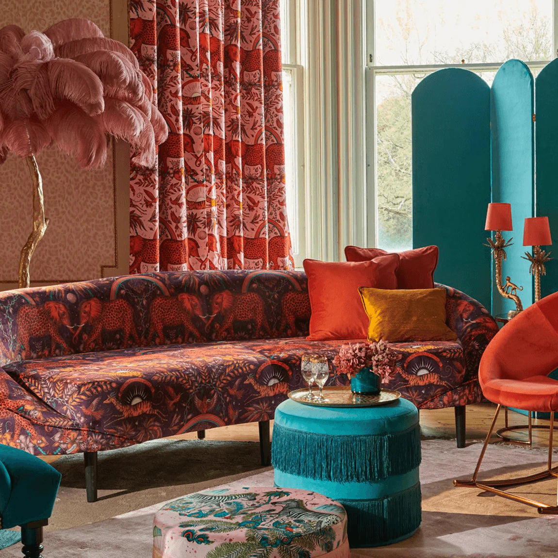 Zambezi Velvet Fabric - Orange - Emma J Shipley