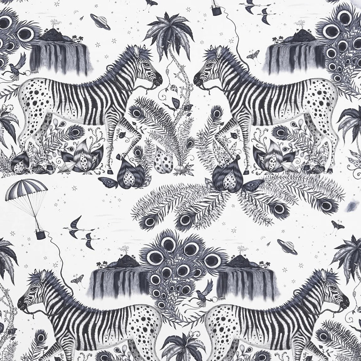 Lost World Cotton Satin Fabric - Gray - Emma J Shipley