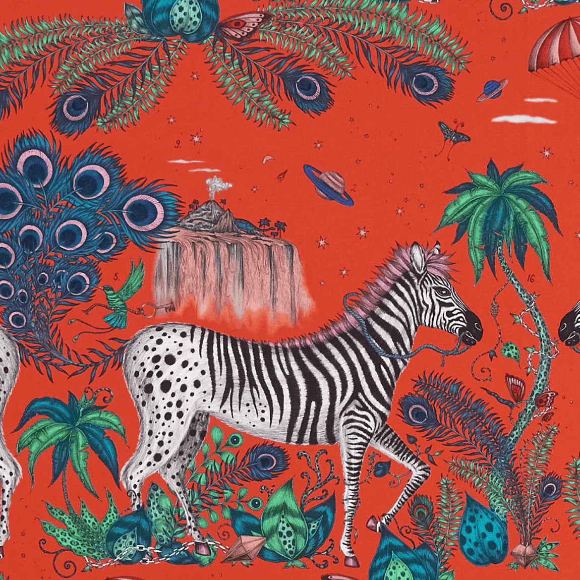 Lost World Cotton Satin Fabric - Red - Emma J Shipley