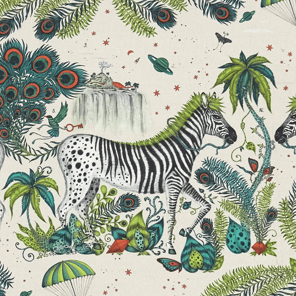Lost World Linen Fabric - Green - Emma J Shipley