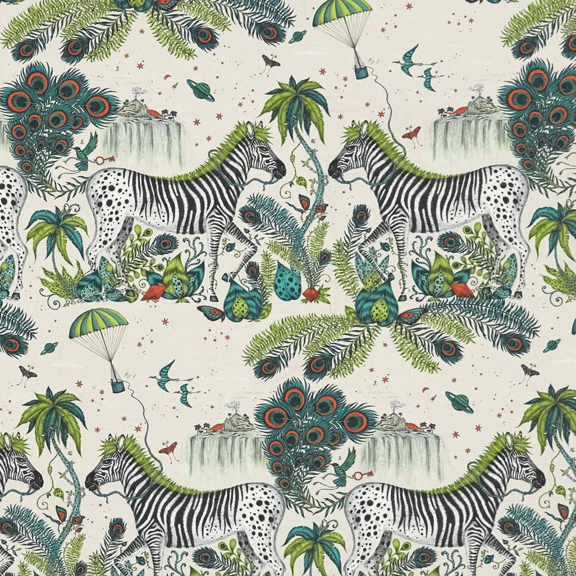 Lost World Linen Fabric - Green - Emma J Shipley