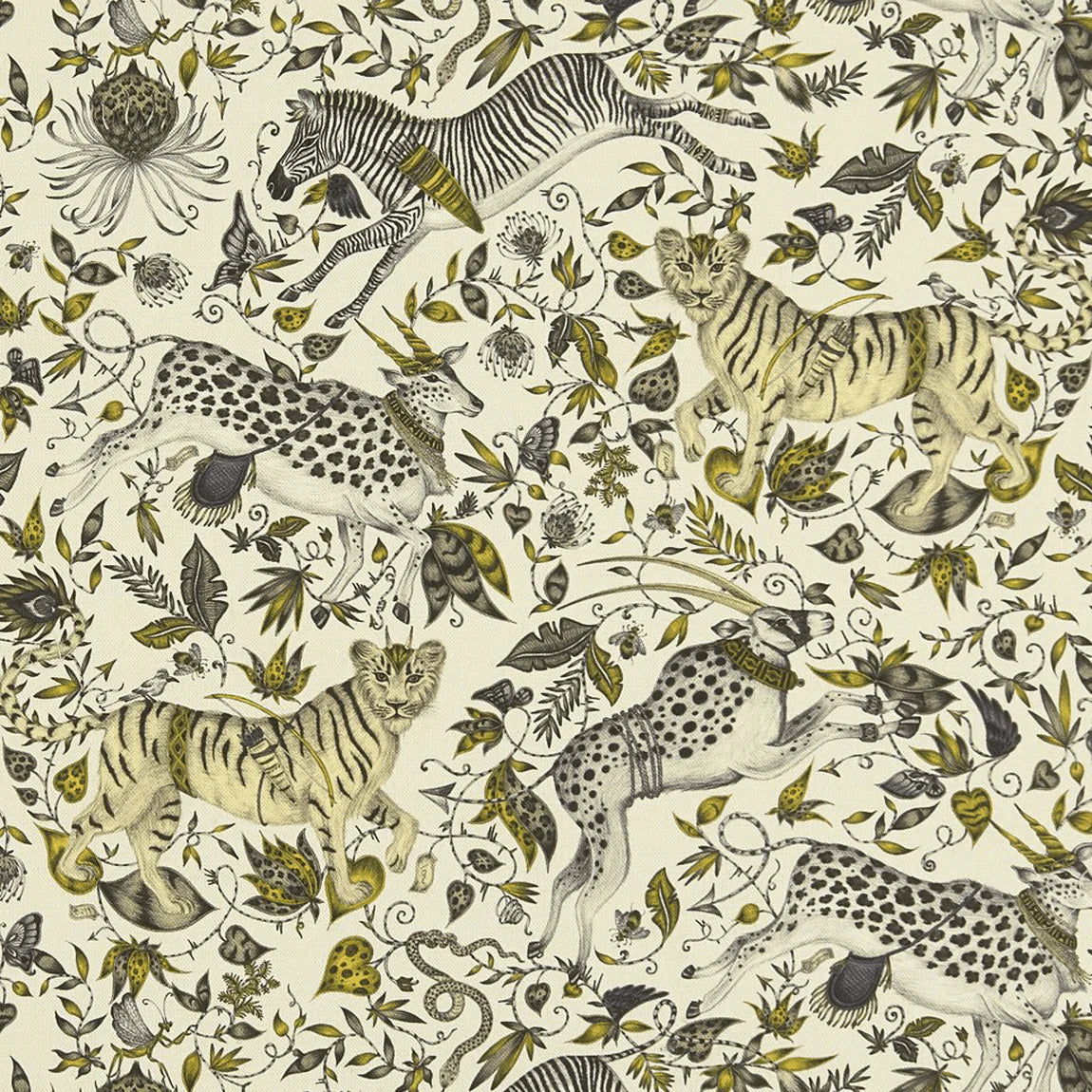 Protea Linen Fabric - Green - Emma J Shipley