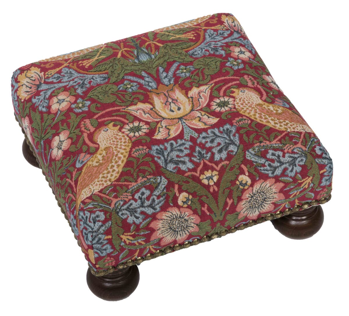 Strawberry Thief Birds Red Tapestry Footstool
